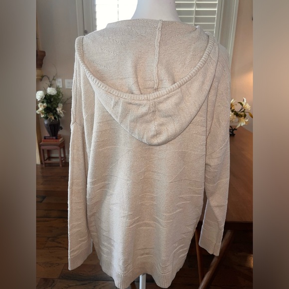 American Eagle Textured / Design Knit Hooded Sweater Beige / Cream Size L - Picture 3 of 6